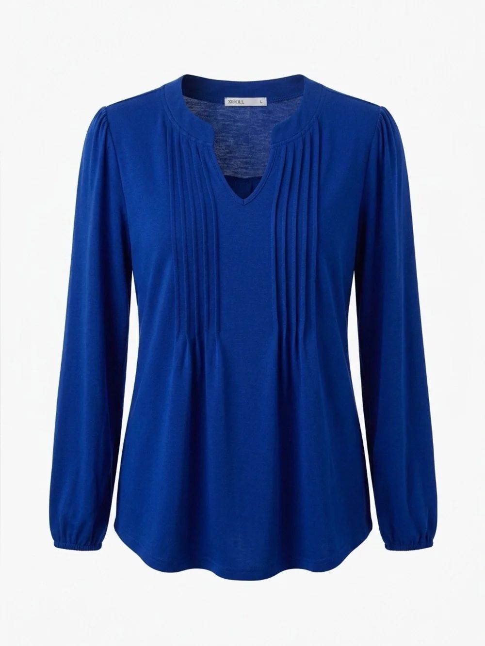 Royal Blue Long-Sleeve Pintuck V-Neck Top
